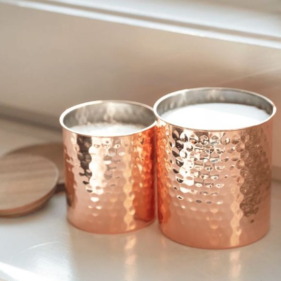 Uncommon James Set of 2 Copper Canisters Wooden Lid Storage Jar Industrail Decor - Picture 4 of 6